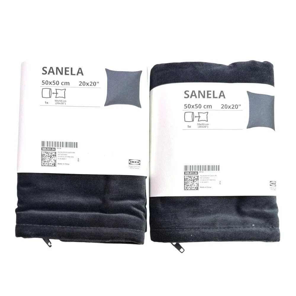 IKEA SANELA Cushion Covers 20x20 Dark Gray Velvet Pillowcases - Set of 2